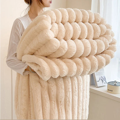 New Imitation Rabbit Plush Warm Blanket Set