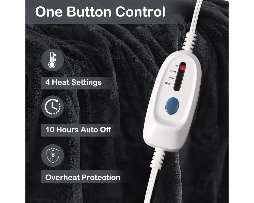 Electric Heated Blanket Full Size, Soft Oversized 4 Heat Levels & Auto Off, Machine Washable