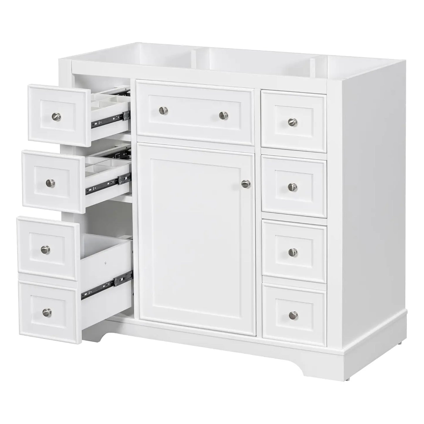 36 Inch Bathroom Vanity Cabinet Base White Storage 1 Door 6 Drawers, Customized