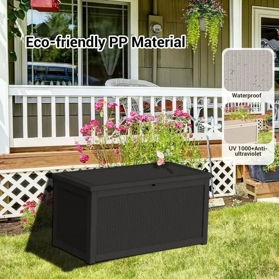 320 Gallon Deck Box, Outdoor Large Waterproof Resin Storage Box W/ Lockable Lid