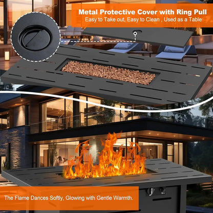 Wal sunny 43-inch Outdoor Propane Fire Pit 50,000 BTU Gas Fire Pit Table with Lid,