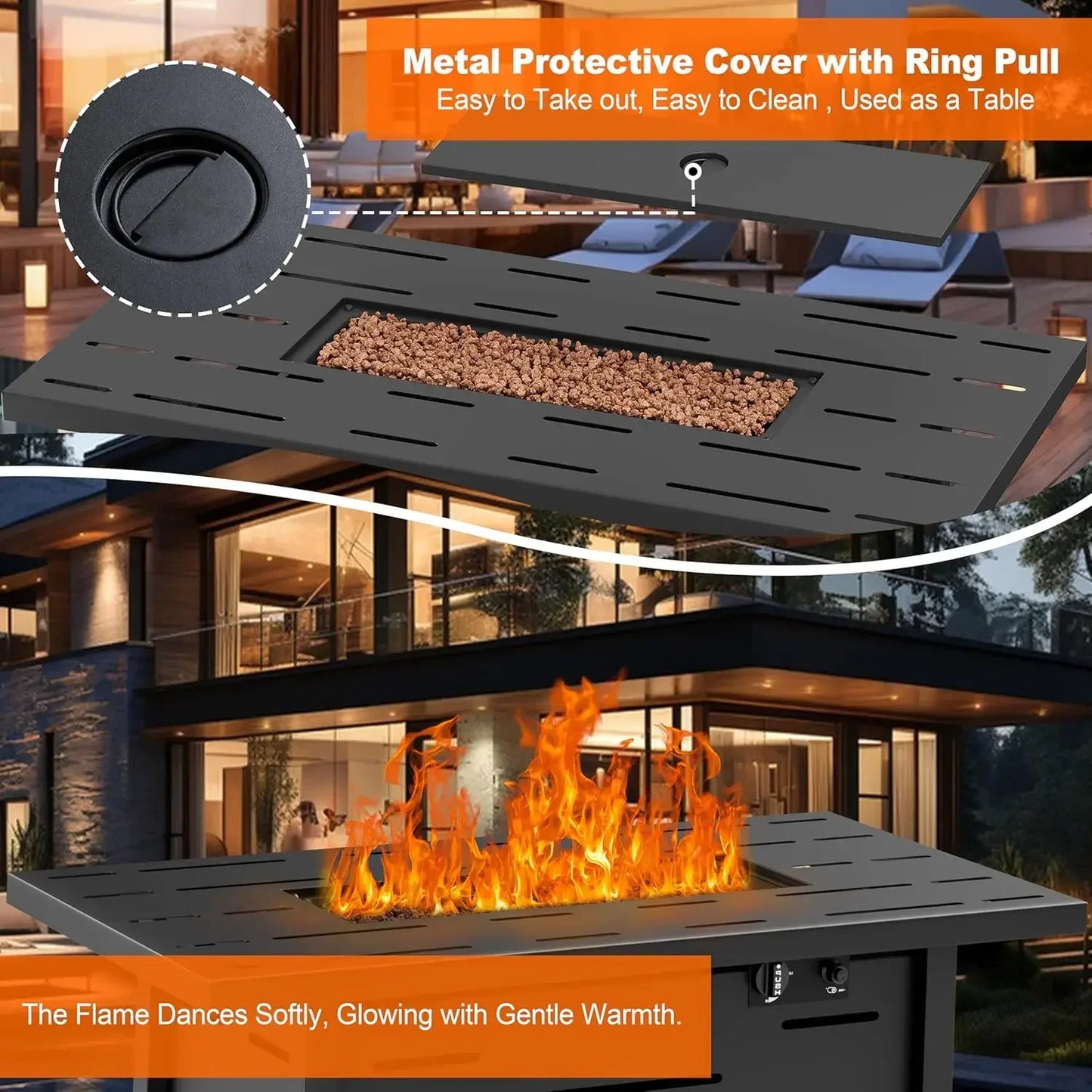 Wal sunny 43-inch Outdoor Propane Fire Pit 50,000 BTU Gas Fire Pit Table with Lid,