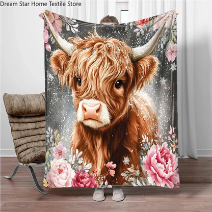 Highland Cow Flannel Blanket Children Warm Soft Blanket