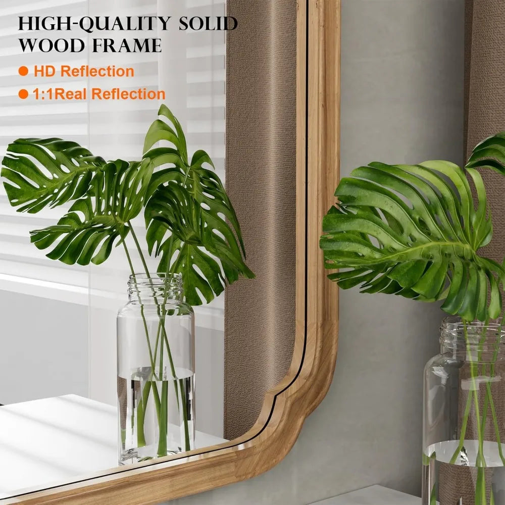 Full Scalloped Corners Arch Rectangle Wall Mirror w/ Wood Frame, 20x30,