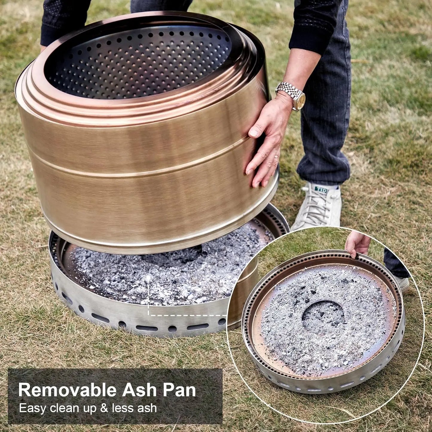 [Limited Time Offer!]Smokeless Fire Pit 19 Inch for Outdoor Wood Burning, Stainless Steel Portable Firepit W/ Ash Pan