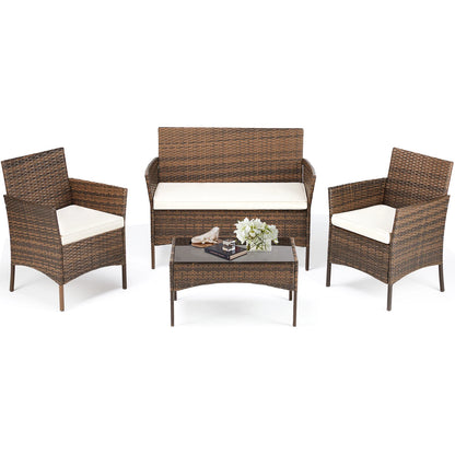 JHK 4 Piece Outdoor Patio Furniture Set with Soft Cushion and Glass Table
