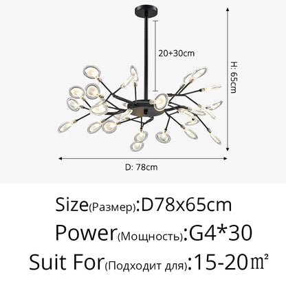 Branch Shape Firefly Ceiling Chandelier for House Baby Kid  Living Room Bedroom Decor G4 Led Lighting Indoor Hanging Lamp
