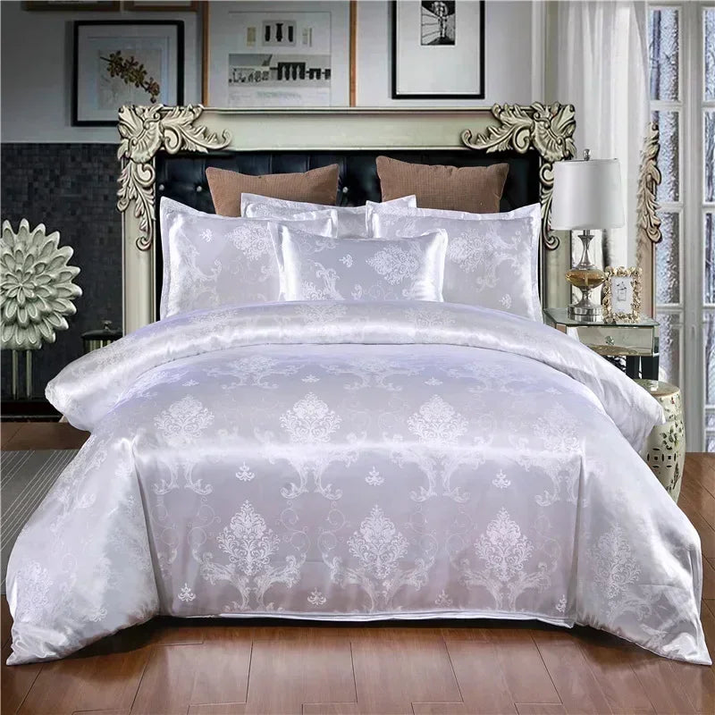 Luxury Satin Jacquard Single Double Duvet Cover Set High End European Wedding