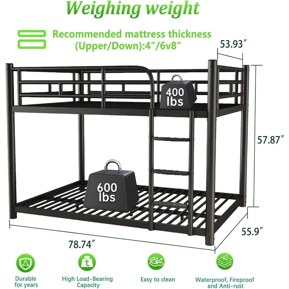 Double Full Bunk Beds W / Detachable Wide Ladder, Full-Length Guardrails, and Quiet Design