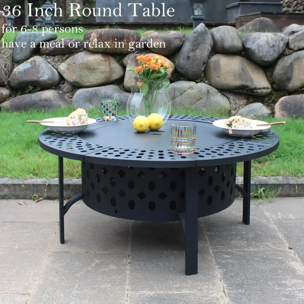 Fire Pit with 2 Grills, Wood Burning Fire Pits for Outside with Lid,
