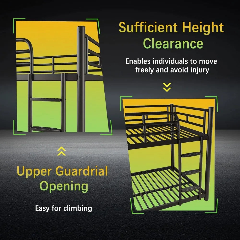 Double Full Bunk Beds W / Detachable Wide Ladder, Full-Length Guardrails, and Quiet Design