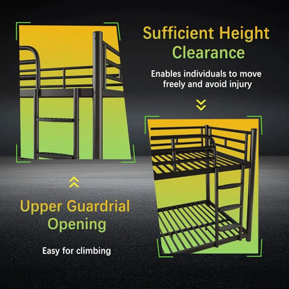 Double Full Bunk Beds W / Detachable Wide Ladder, Full-Length Guardrails, and Quiet Design