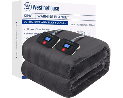 King Size Electric Heated Blanket, 100x90 Flannel with 10 Heat Levels & Auto-Off, Machine Washable