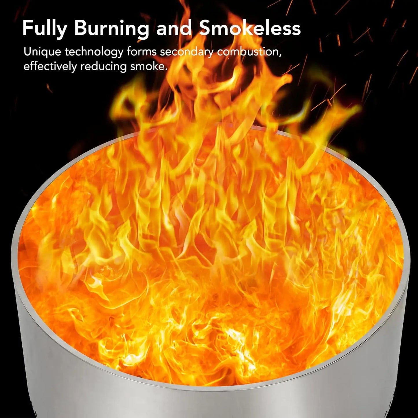27" Smokeless Fire Pit W/ Air Switch, Wood Burning Portable Stainless Steel Outdoor Firepit