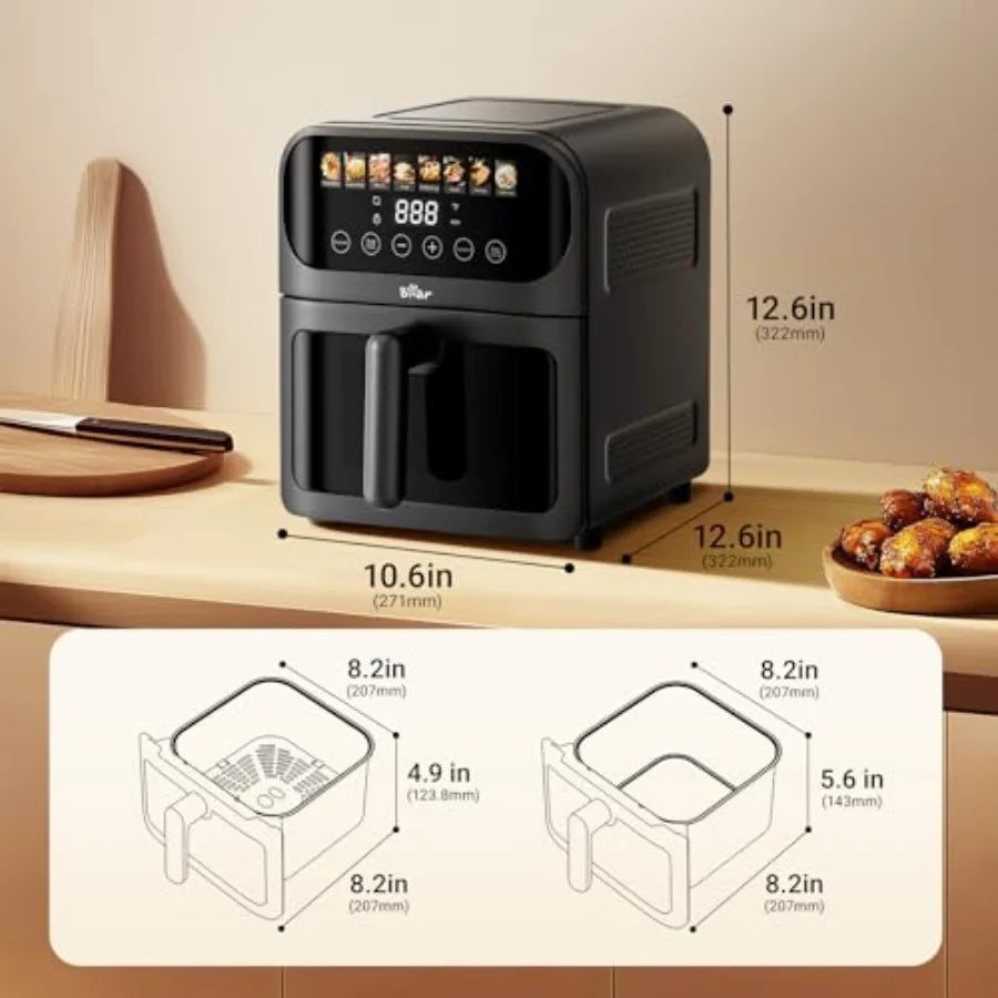 Air Fryer with Stainless Steel Construction and 8 Presets for Rapid Family Meals 6.4Qt Large Capacity Featuring Visible Window