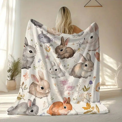 Charming Easter Bunny & Egg Basket Throw Blanket
