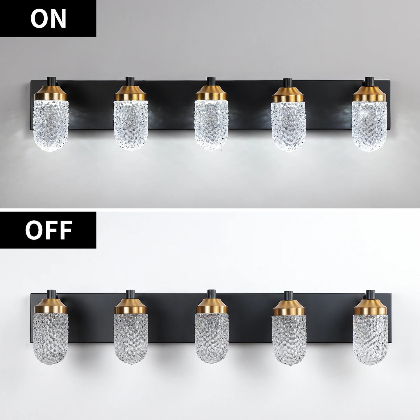 Minimally retro bathroom vanity table lamp, LED 5-bulb glass lampshade, wall mounted decorative light fixture (black)