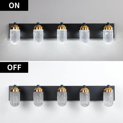 Minimally retro bathroom vanity table lamp, LED 5-bulb glass lampshade, wall mounted decorative light fixture (black)