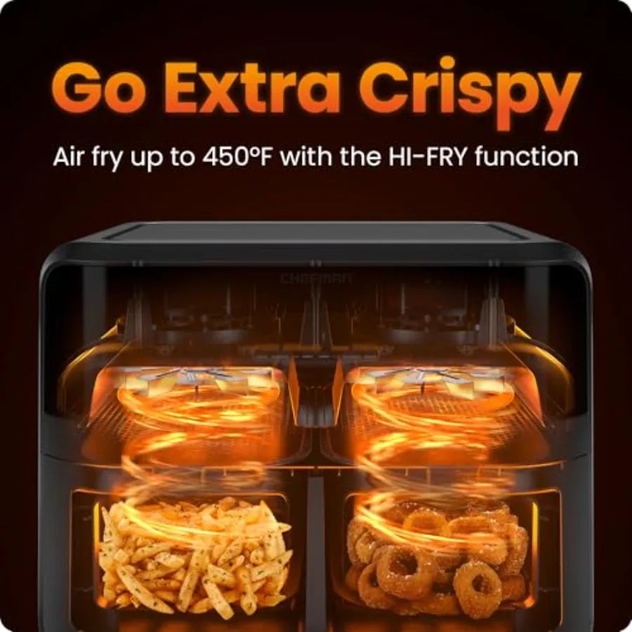 6 Quart Dual Basket Air Fryer Oven with Easy View Windows Sync Finish Technology for Even Heat