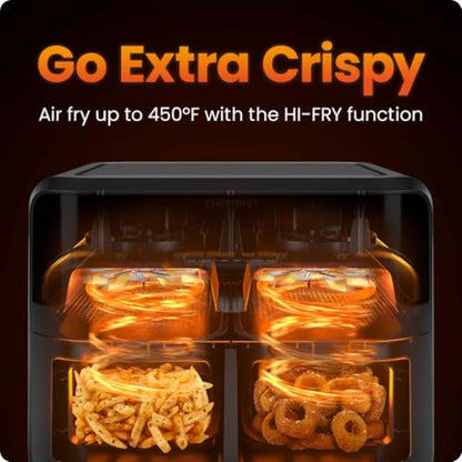 6 Quart Dual Basket Air Fryer Oven with Easy View Windows Sync Finish Technology for Even Heat