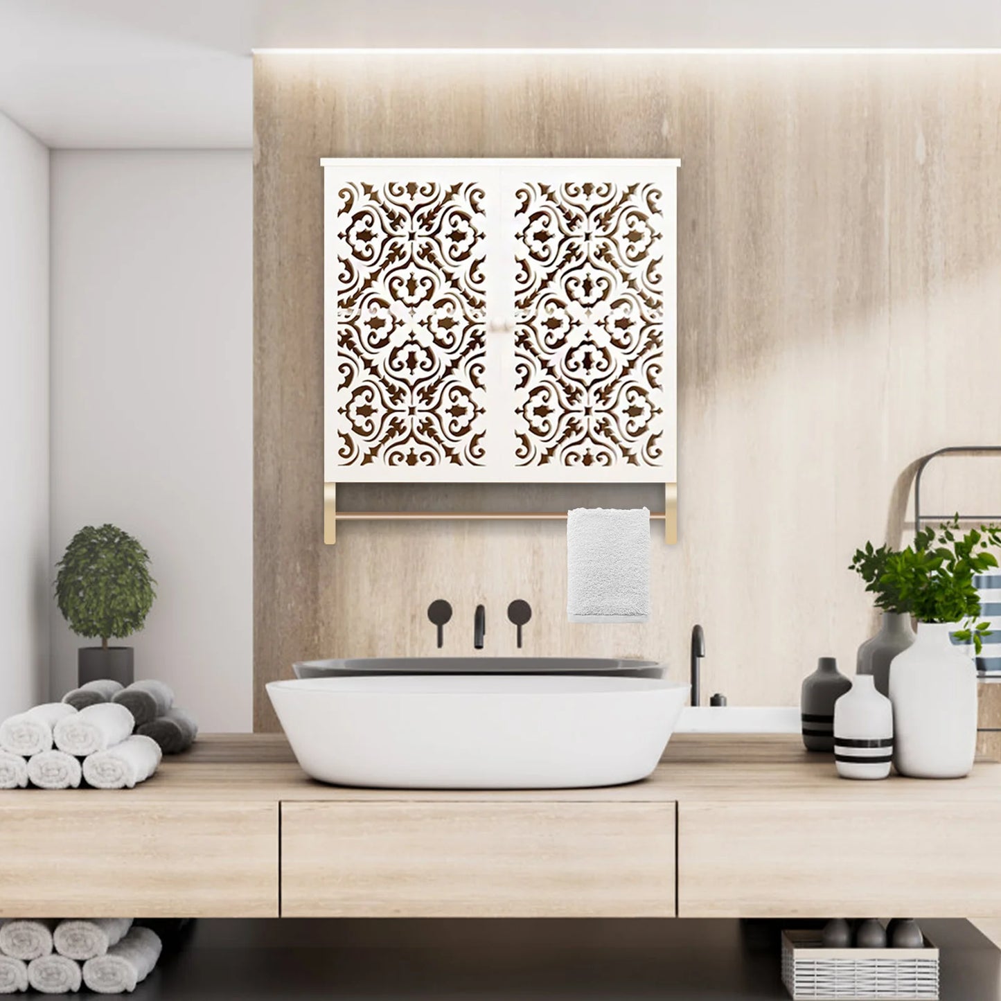 Bathroom Wall Mounted Cabinet Double Door Vanity Shelves