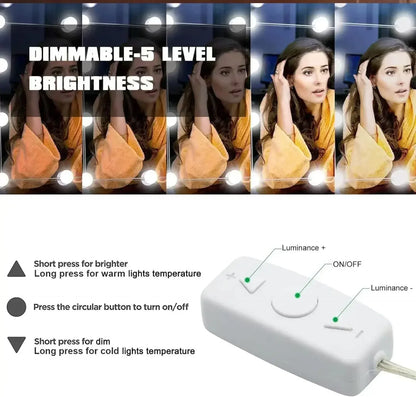 Makeup Mirror LED Light Bulbs Vanity Lights USB Charging Bathroom Dressing Table Lighting Dimmable LED Vanity Mirror Light