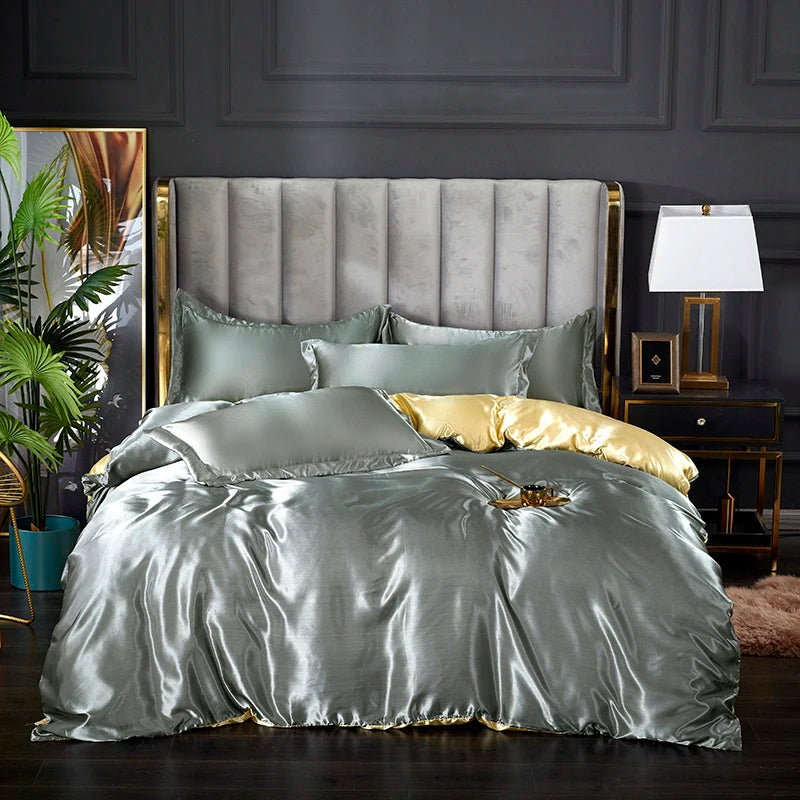 3-Pieces Silky Satin Duvet Cover Set Queen Size Soft Smooth Durable Comforter