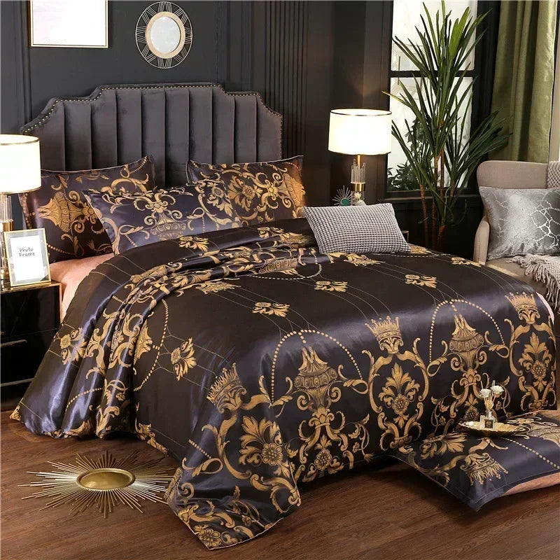Luxury Satin Jacquard Single Double Duvet Cover Set High End European Wedding