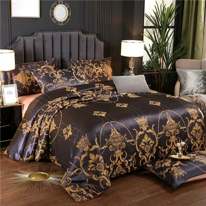 Luxury Satin Jacquard Single Double Duvet Cover Set High End European Wedding
