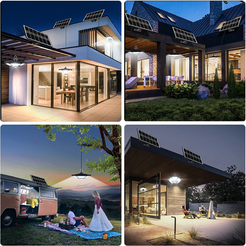 Solar Pendant Lights Outdoor Indoor / Remote Motion Sensor 5 Lighting Modes for Garage Patio Barn