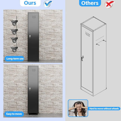 72'' Metal Broom Closet Storage Cabinet w/ Wheels & Pegboards