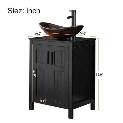 Black 24" Bathroom Vanity with Sink Combo, Modern Sink Cabinet,