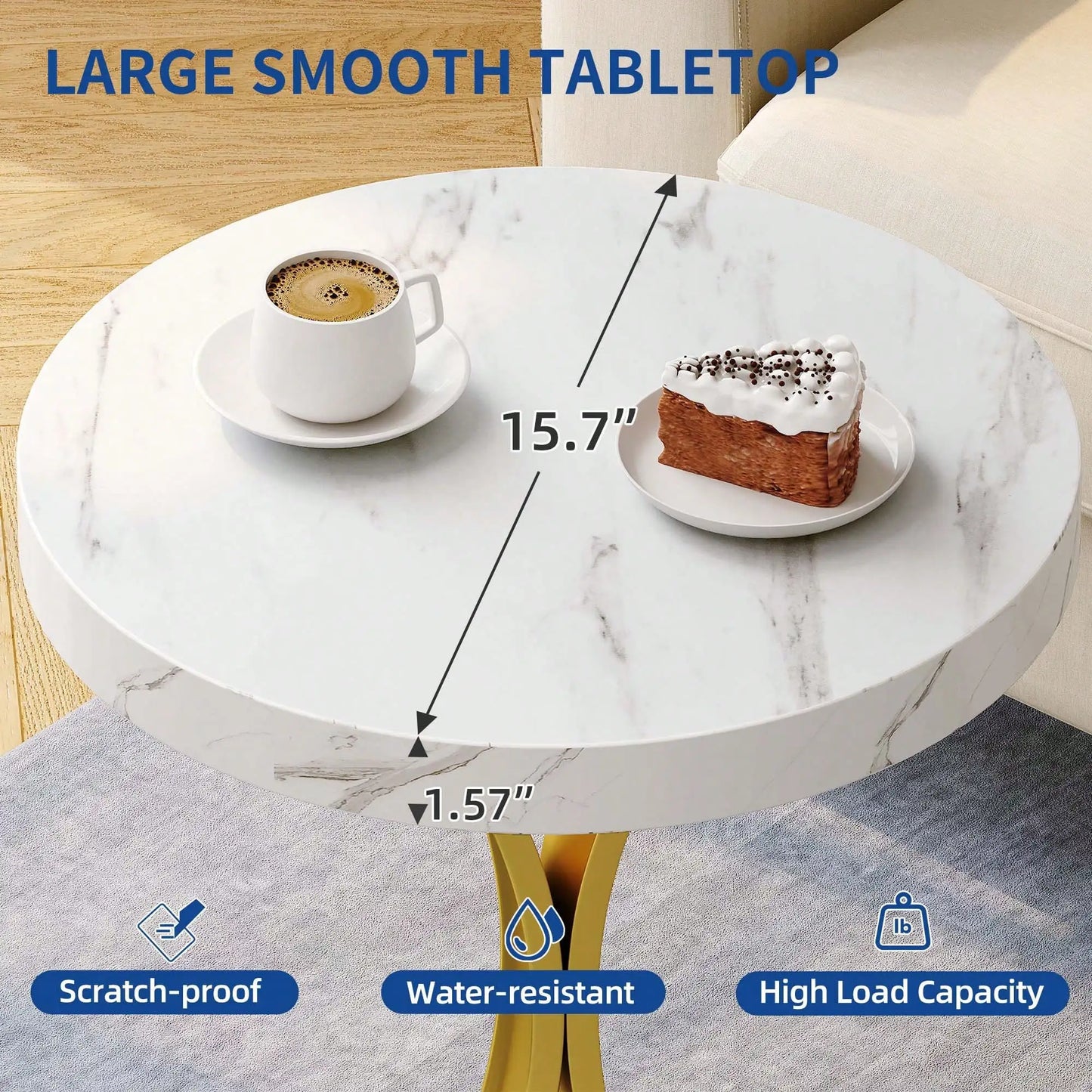 Round End Tables Side Table with Faux Marble Top