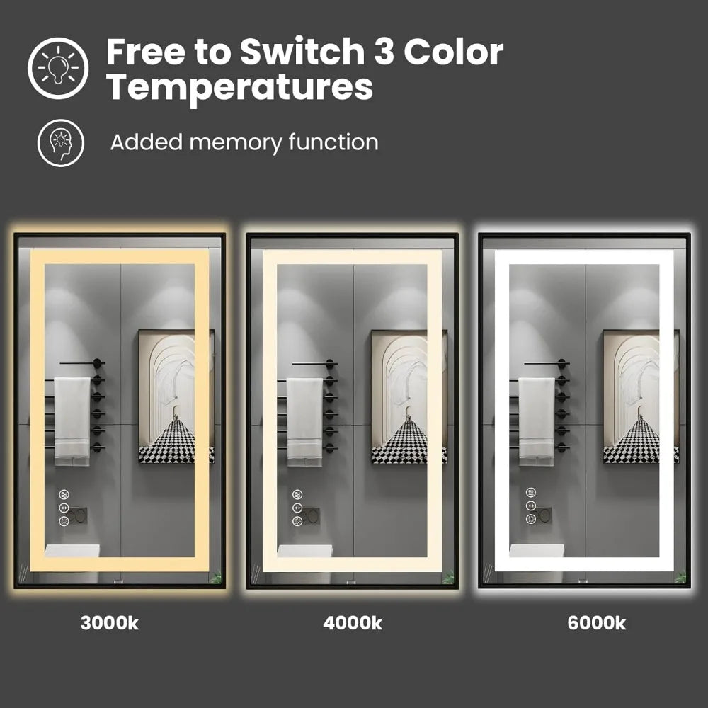 20"x 28" LED Bathroom Mirror w/ Black Frame, Front Light & Backlit,