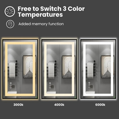 20"x 28" LED Bathroom Mirror w/ Black Frame, Front Light & Backlit,