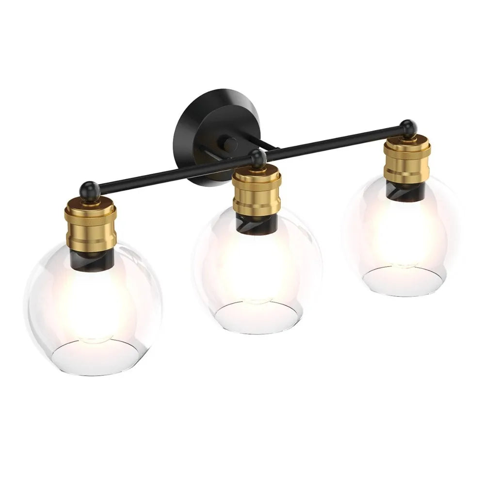 3-light Vanity Bathroom Light w/ 7" Round Clear Glass Shade Vintage Wall Sconce