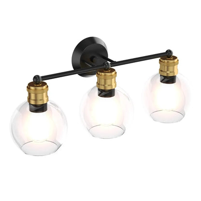 3-light Vanity Bathroom Light w/ 7" Round Clear Glass Shade Vintage Wall Sconce