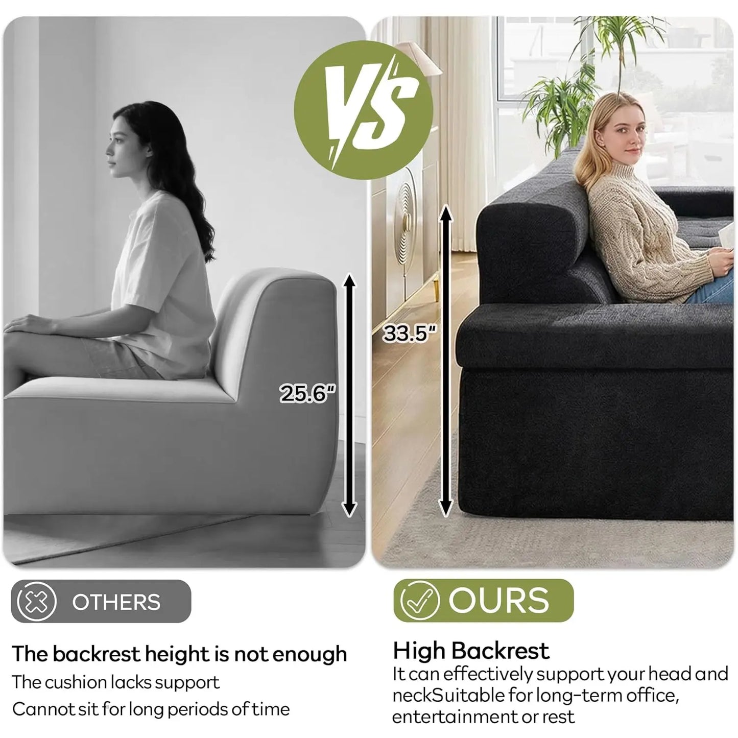 134" Boneless Couch with Ottoman & Higher Backrest
