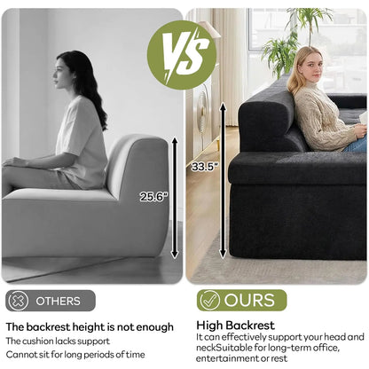 134" Boneless Couch with Ottoman & Higher Backrest