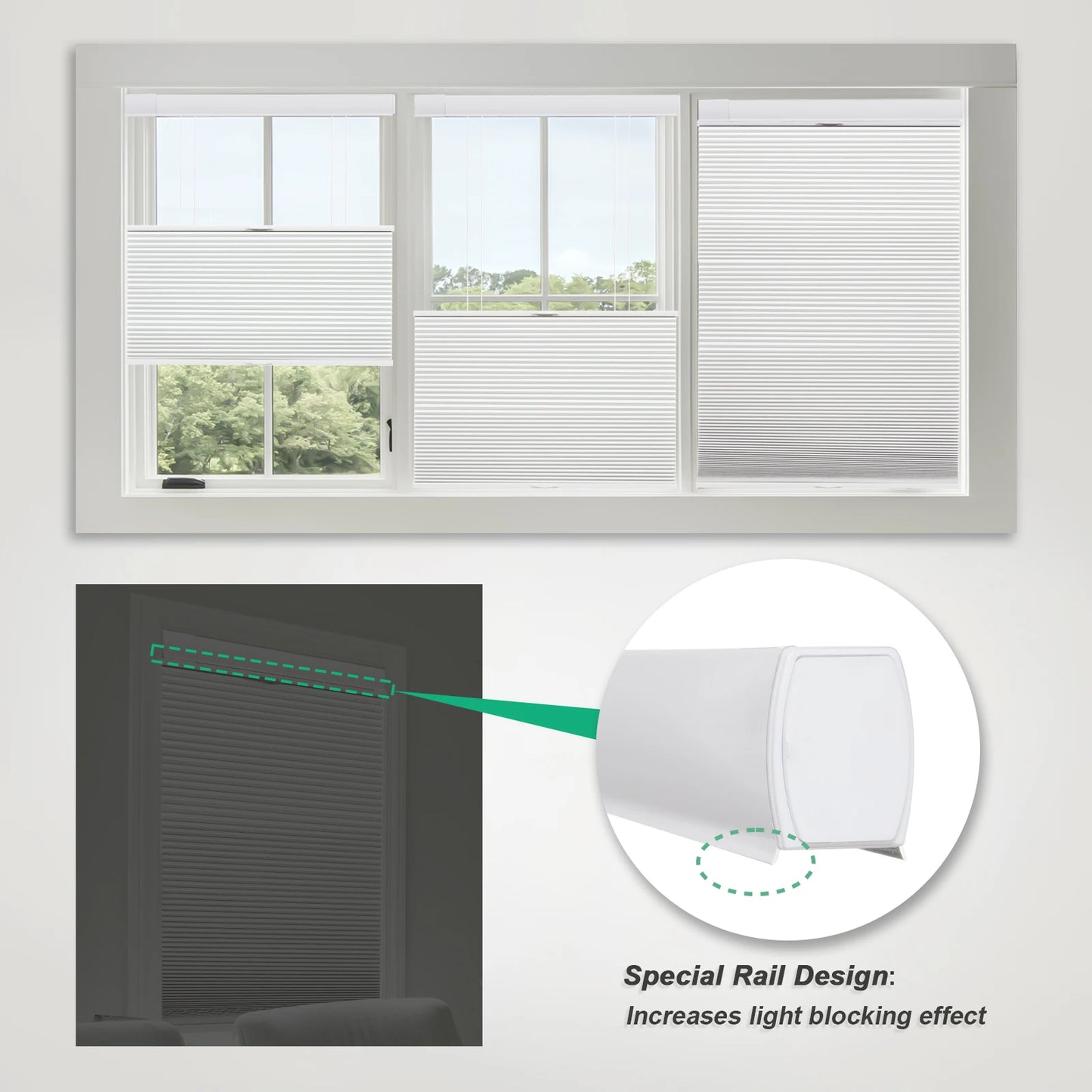 No Tools No Drill Top-Down Bottom Up Honeycomb Blinds for Windows, 1" Cell Fabric Cordless