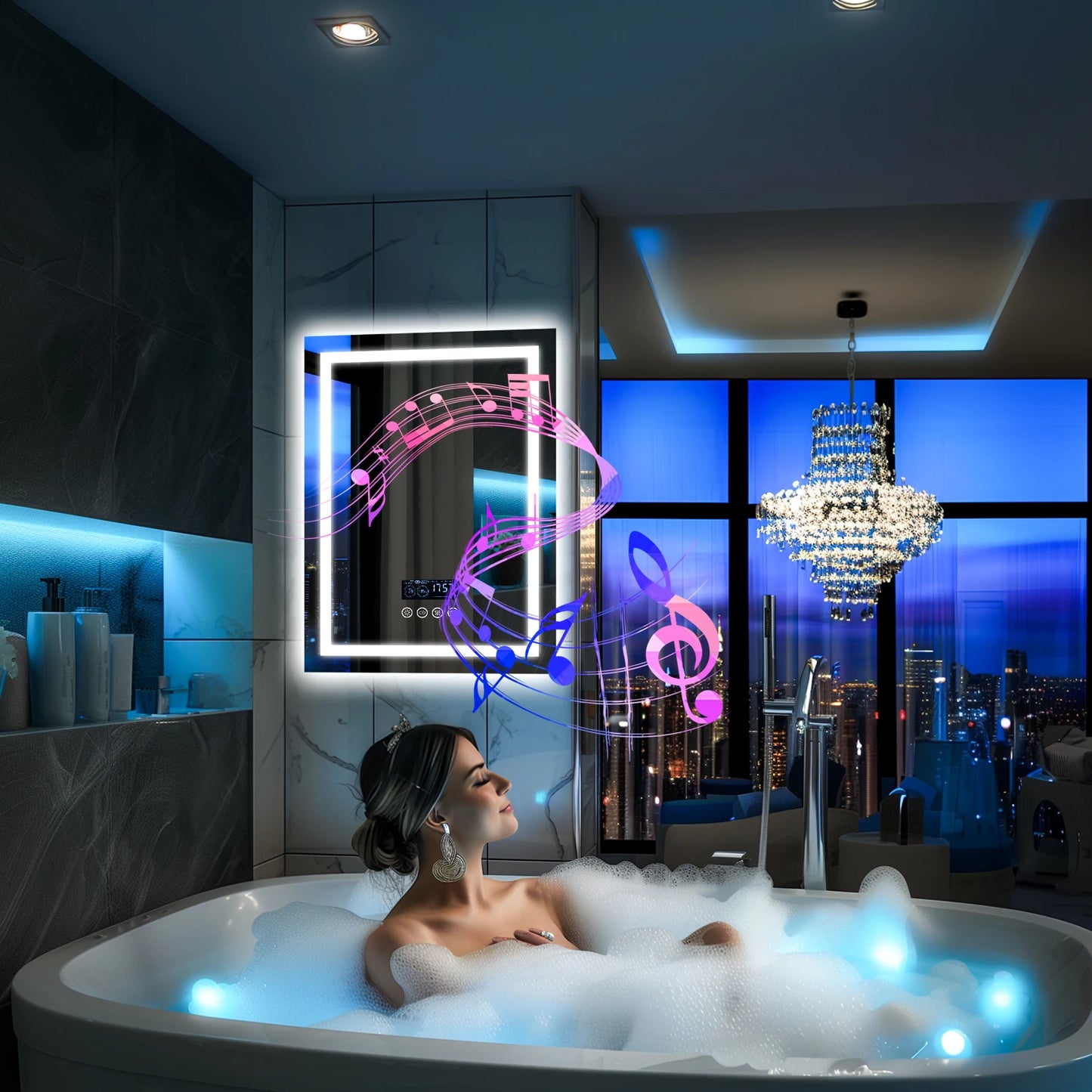 Lighted Bathroom Mirror w/ Bluetooth Speaker Smart