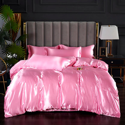 3-Pieces Silky Satin Duvet Cover Set Queen Size Soft Smooth Durable Comforter