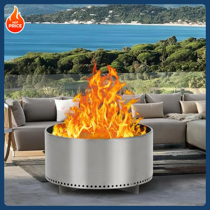 27" Smokeless Fire Pit W/ Air Switch, Wood Burning Portable Stainless Steel Outdoor Firepit
