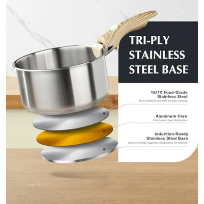 Stainless Steel Saucepan Set 1.5QT and 2QT and 3QT Stainless Steel Pot with Removable Handle