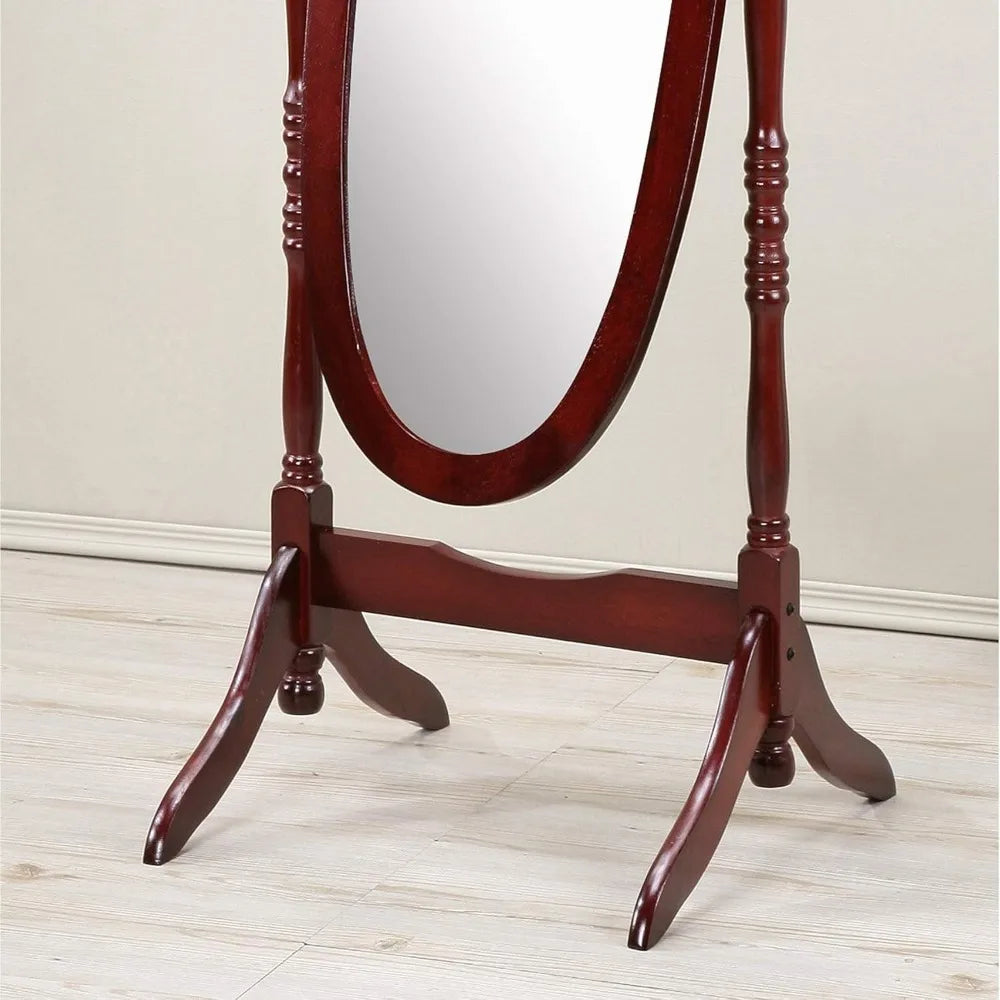 Furniture rotating adjustable full-length oval wooden knight floor mirror
