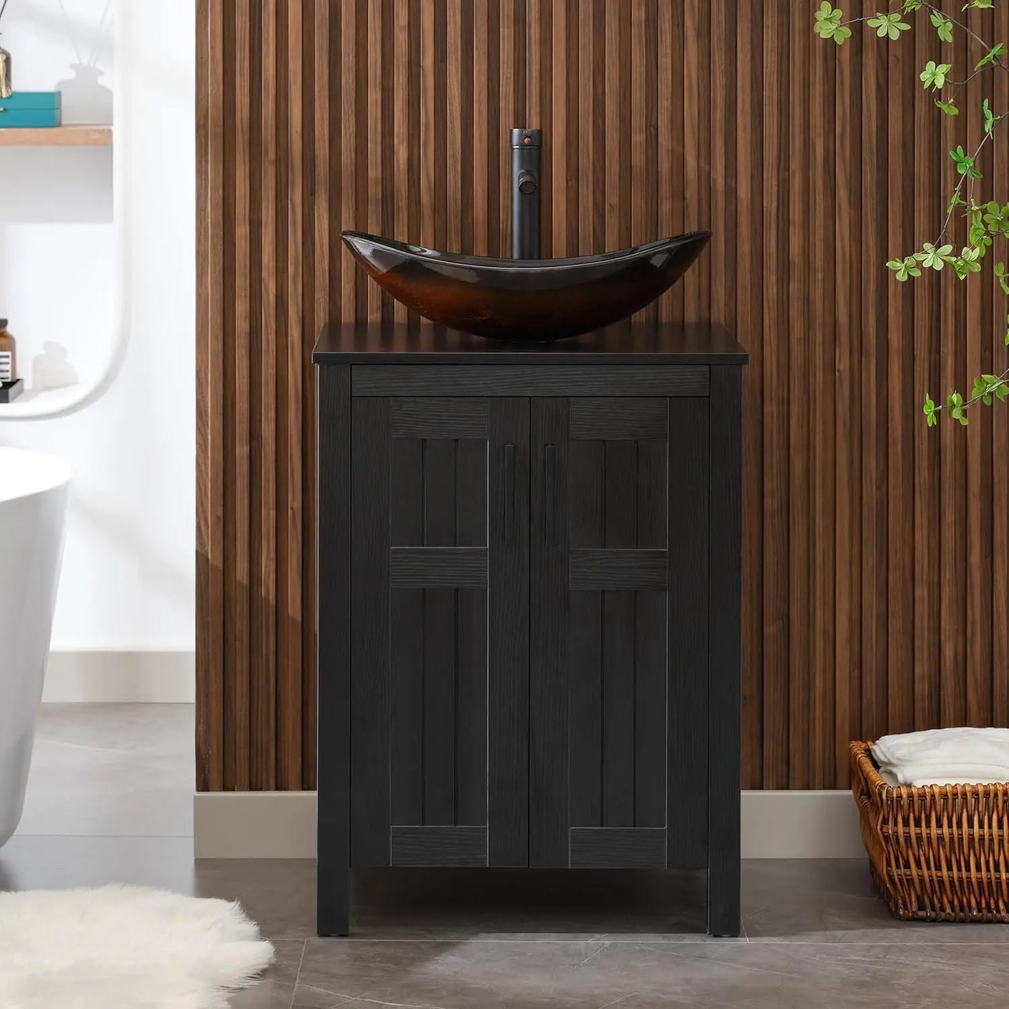 Black 24" Bathroom Vanity with Sink Combo, Modern Sink Cabinet,