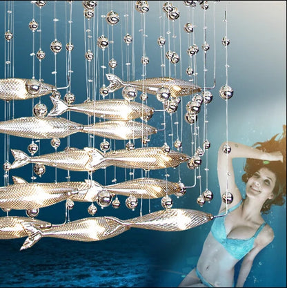 Novel creative crystal glass flying fish chandelier