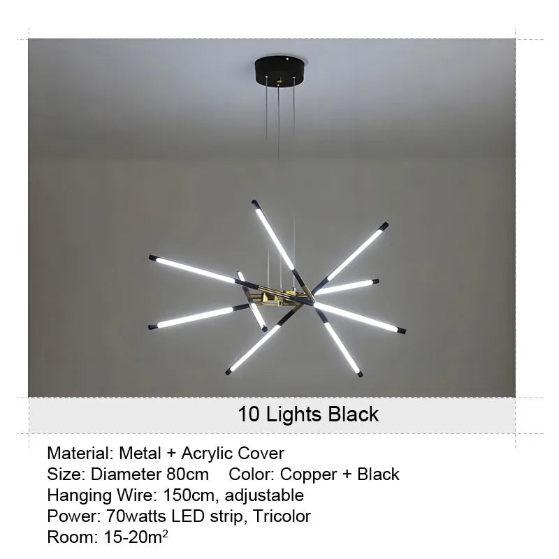 LED Tube Chandelier Living Room Bedroom Dining Room Kitchen Modern Home Decoration Hanging Light Indoor Lighting