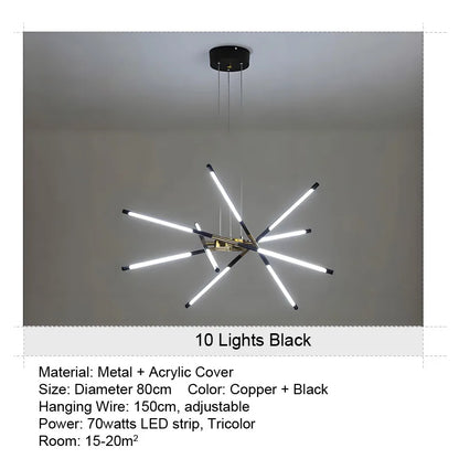 LED Tube Chandelier Living Room Bedroom Dining Room Kitchen Modern Home Decoration Hanging Light Indoor Lighting