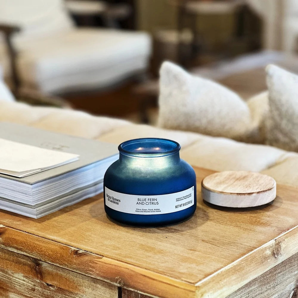 Blue Fern Citrus Scented Candle 2 Wick Jar Candle Long Burn Time 52 Hours